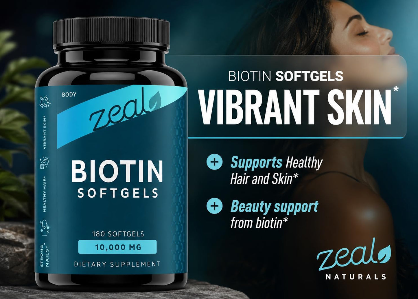 Zeal Biotin 10000mcg Oil Softgels - Hair, Skin & Nails Support - 180 Softgels - görsel 4