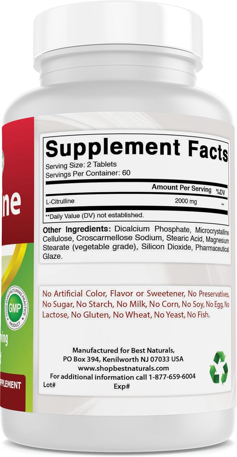 Best Naturals L-Citrulline 2000mg per Serving – Non-GMO & Gluten-free – 120 Tablets (Pack of 2) - görsel 7