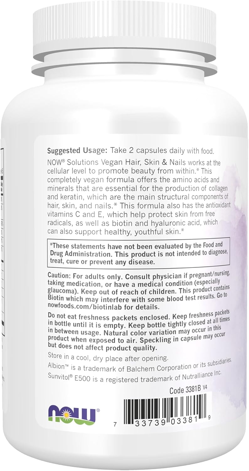 NOW Foods Vegan Hair, Skin & Nails - 5,000 mcg Biotin, 90 Vegan Capsules - görsel 3