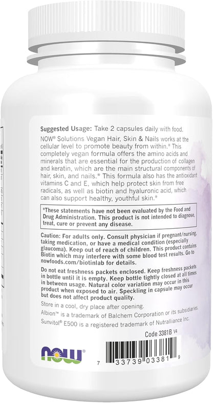NOW Foods Vegan Hair, Skin & Nails - 5,000 mcg Biotin, 90 Vegan Capsules