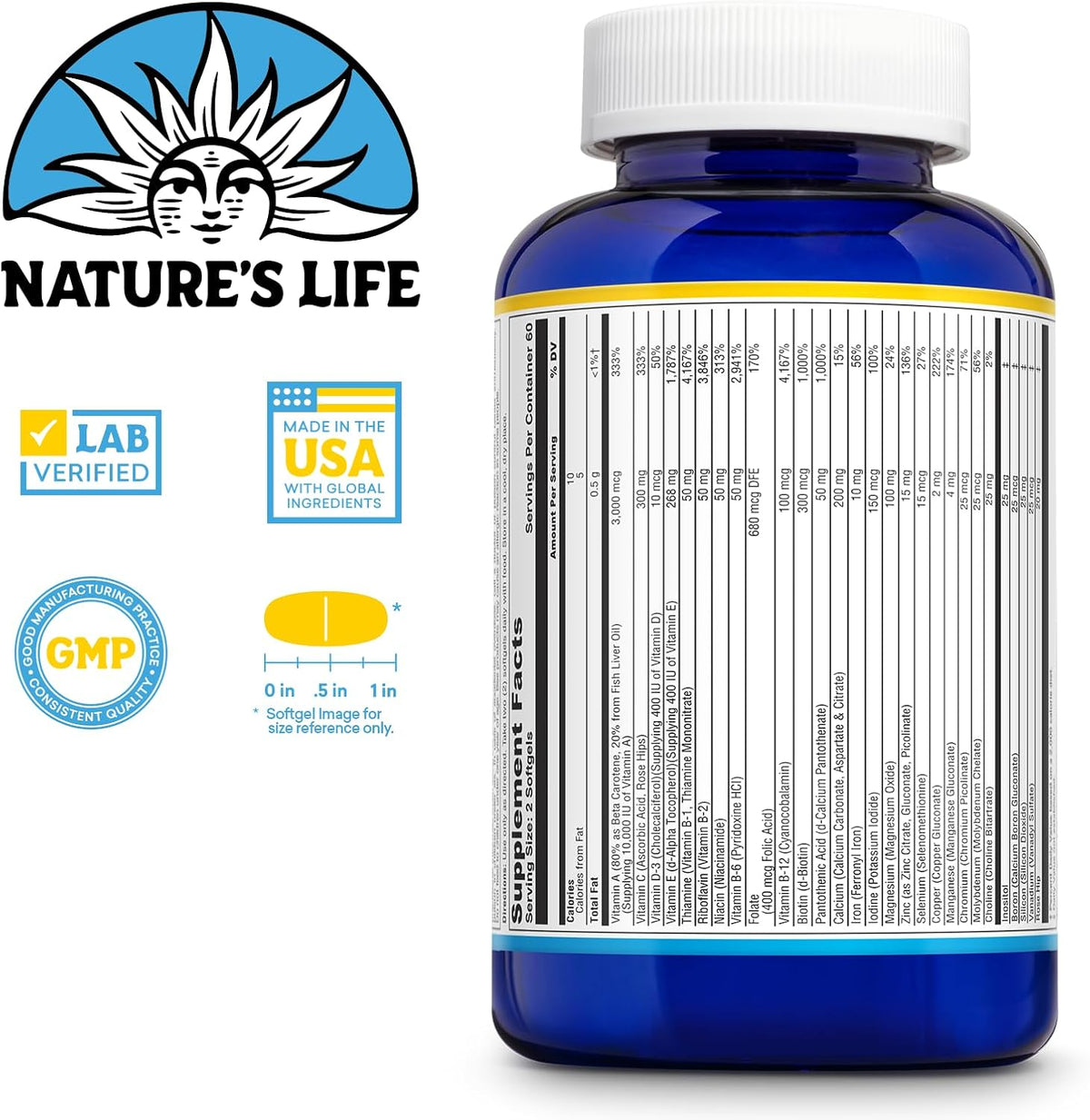 Nature's Life Soft Gelatin Multiple - Complete Daily Multivitamin & Mineral Supplement with Iron, 120 Softgel Capsules (2-Month Supply) - görsel 3