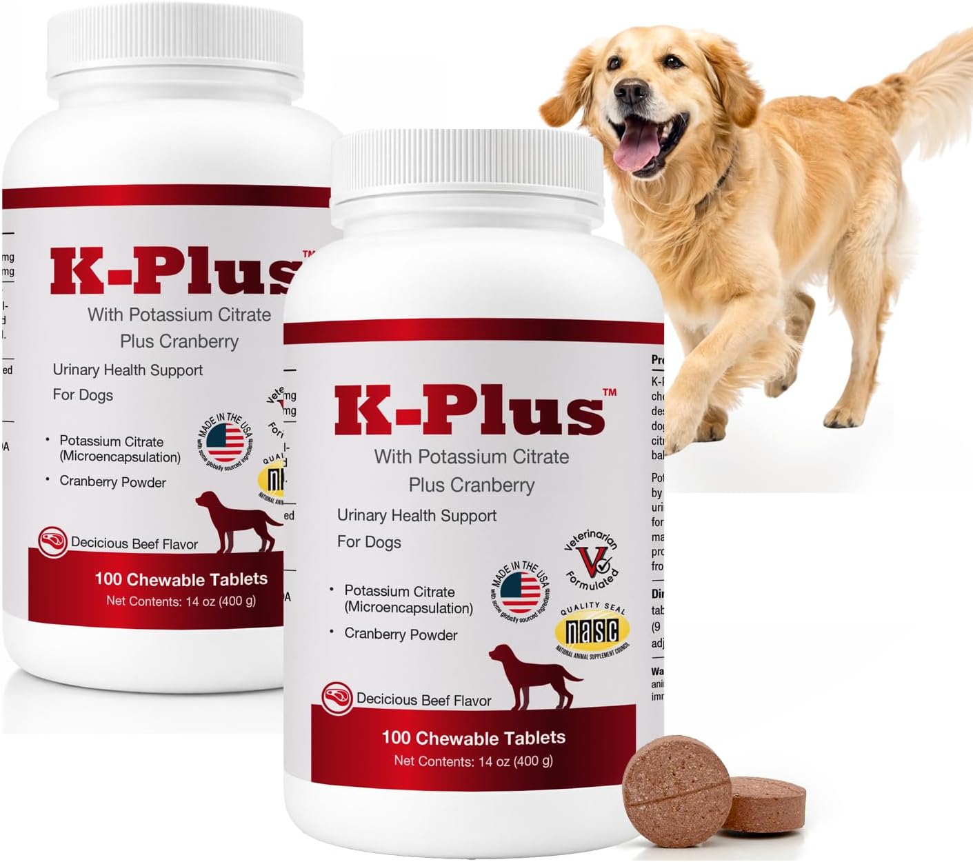 K-Plus Potassium Citrate Plus Cranberry Supplement for Dogs - Urinary Support Chewable Tablets, 200 Count - görsel 1