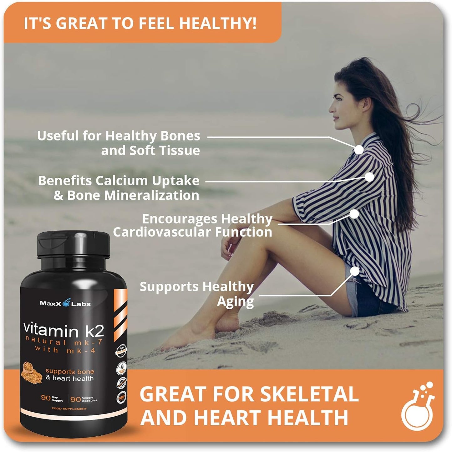 MaxX Labs Vitamin K2 with D3 – Full Spectrum MK-7 & MK-4 – 600 mcg – 90 Capsules - görsel 2