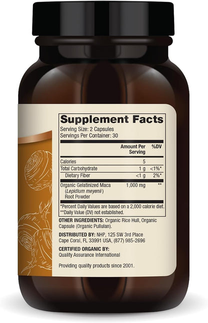 Dr. Mercola Organic Maca - Peruvian Gelatinised Maca Root - Supports Energy & Stress Response - 60 Capsules