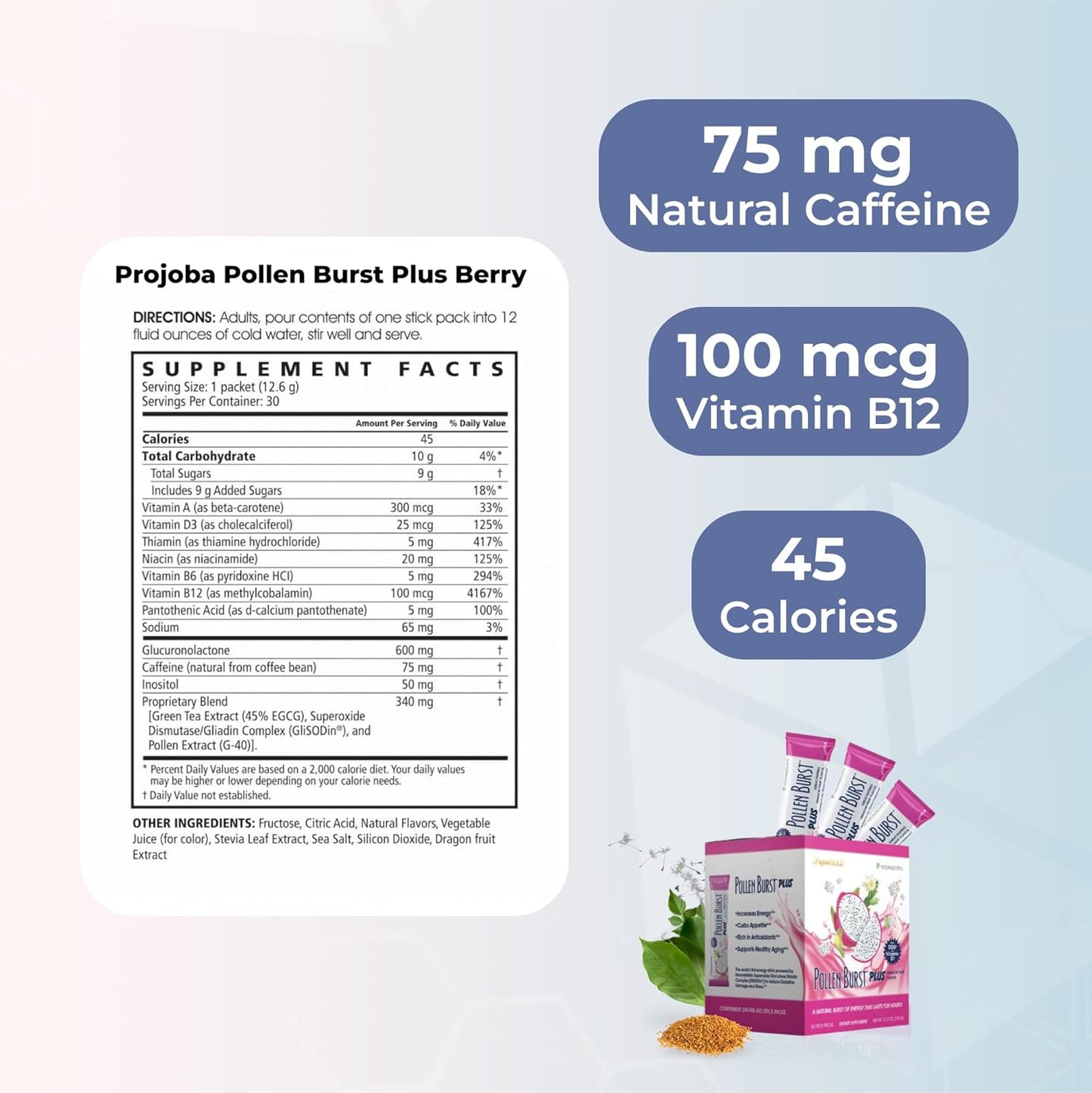 Youngevity ProJoba Pollen Burst™ Dragon Fruit - Natural Energy Supplement with Green Tea & Bee Pollen (30 Sticks) - görsel 3