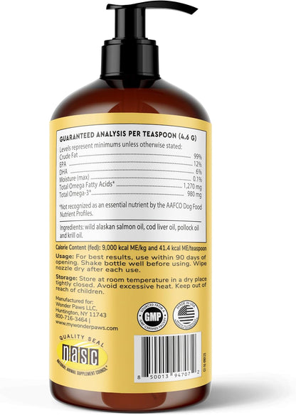 Fish Oil for Dogs - Omega-3 for Dogs from Wild Alaskan Salmon, Cod and Krill Oil - EPA DHA Fatty Acids - Reduces Shedding and Itching - Skin, Joint, Immune and Heart Health - Liquid Supplement (473 ml)