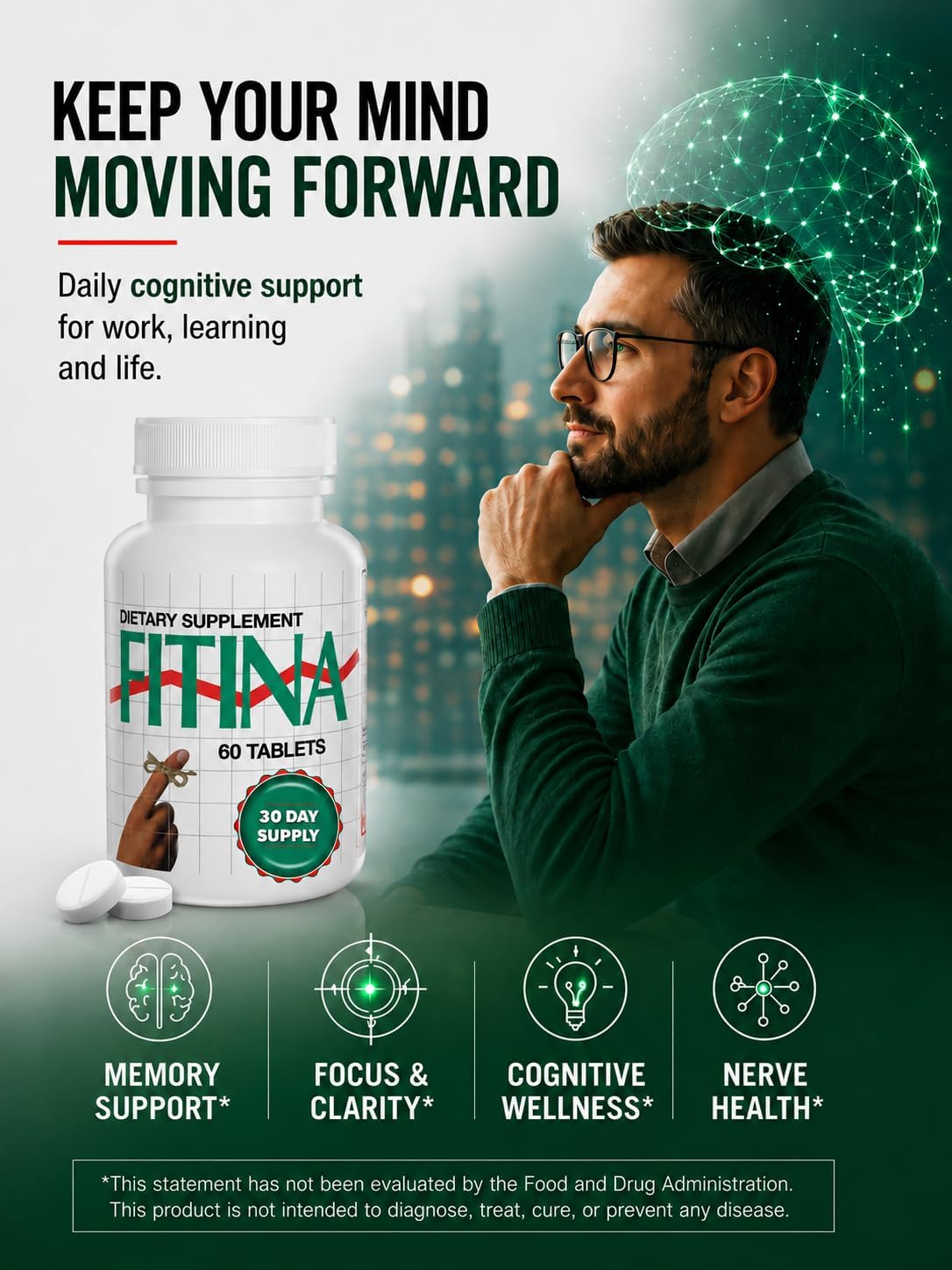 Fitina Brain Supplement with Vitamin B6 & Thiamine for Memory, Focus and Cognitive Support - görsel 7