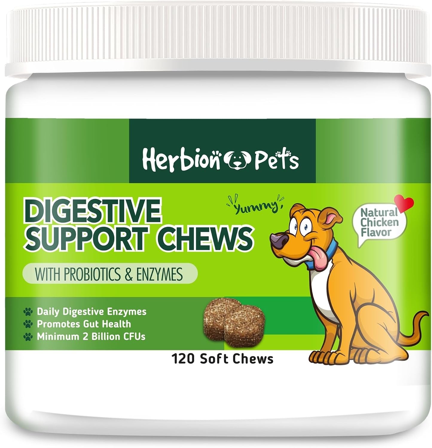 Herbion Pets Digestive Support Chews – Probiotics & Enzymes for Dogs, 120 Soft Chews - görsel 1