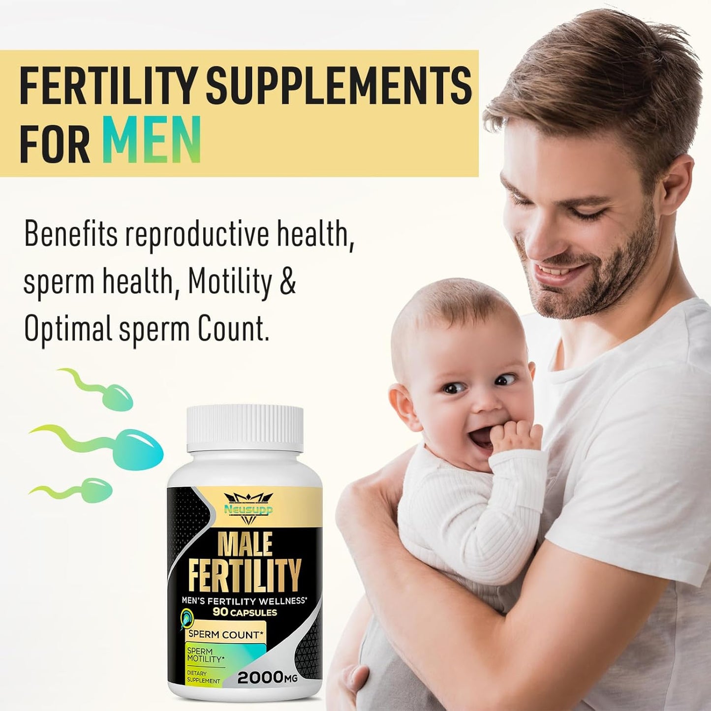 Male Fertility Supplement - Optimal Sperm Count, Motility & Vitality - 90 Capsules - görsel 2