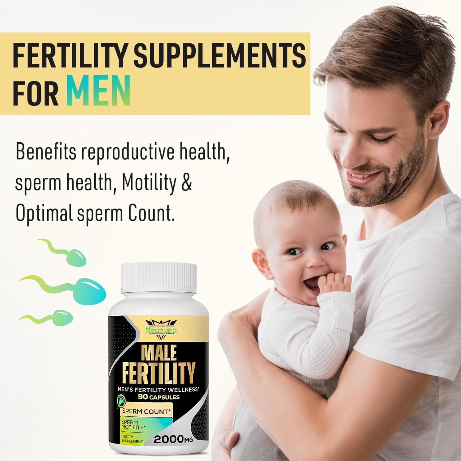Male Fertility Supplement - Optimal Sperm Count, Motility & Vitality - 90 Capsules - görsel 2