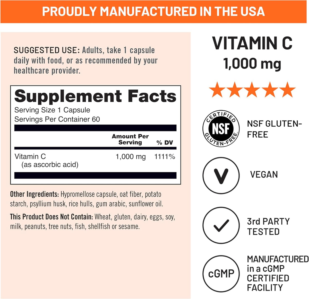 NatureWise Vitamin C 1000 mg Capsules – Extra Strength Vegan Supplement, 60 Capsules - görsel 4