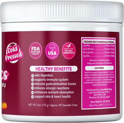 Live Well Dog Probiotic Chews for Dogs – 6-Strain Blend, Peanut Butter Flavour, Soft Chews