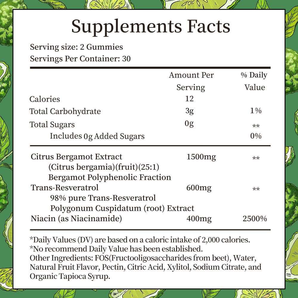 IIEltruiom Citrus Bergamot 1500mg Gummies with Resveratrol & Niacin - görsel 3