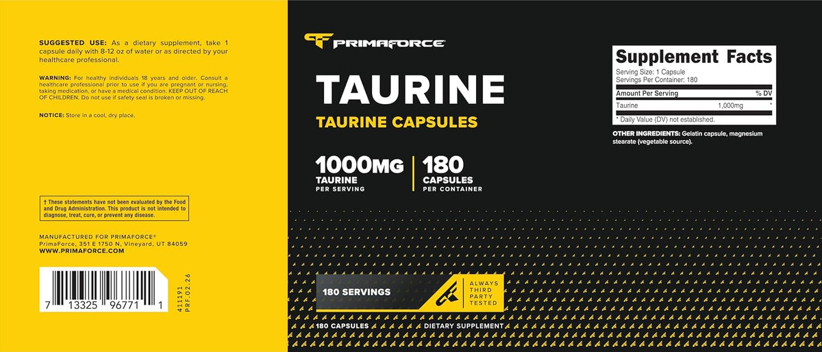 Primaforce Taurine 1000mg Capsules, 180 Capsules - görsel 5