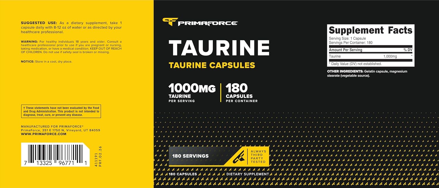 Primaforce Taurine 1000mg Capsules, 180 Capsules - görsel 5