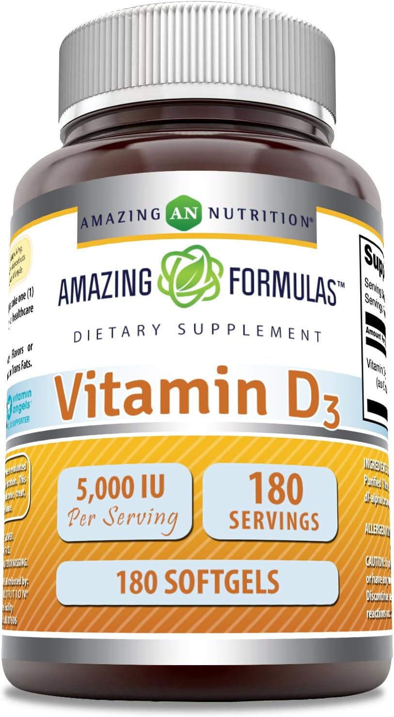 Amazing Formulae Vitamin D3 5000 IU Supplement - 180 Softgels - görsel 1