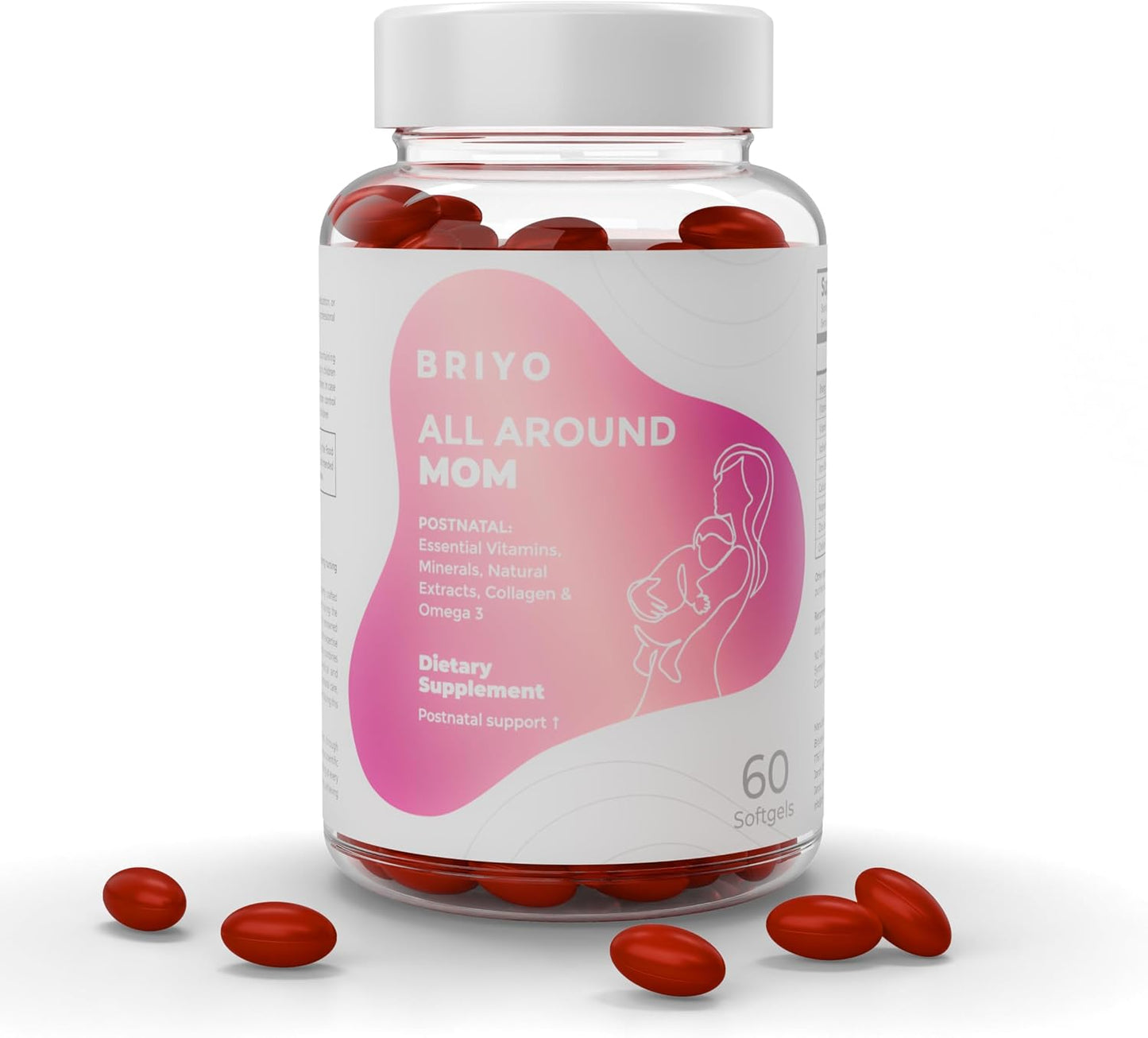 Briyo All Around Mom - Complete Postnatal Formula with Omega-3, Collagen, Choline, Shatavari, Moringa, Vitamins, Minerals – Supports Recovery, Energy, Lactation, Mood – 60 Soft gel capsules - görsel 1