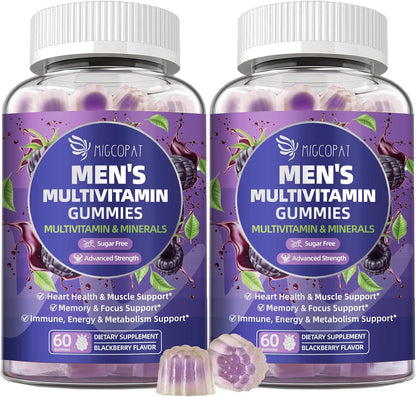 Men's Multivitamin Gummies with Omega-3, Probiotics & Methylated B Vitamins – Sugar-Free Blackberry
