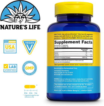 Nature's Life Monolaurin 1000 mg - Immune Support and Gut Health, 90 Vegetarian Capsules