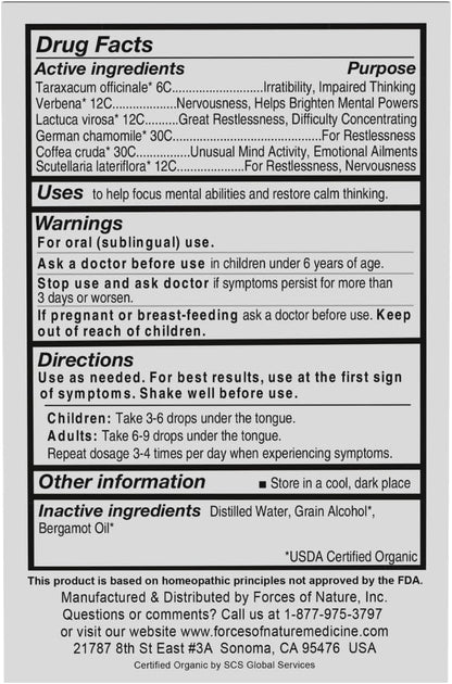 Forces of Nature Focus More – Homeopathic Brain Support Supplement for Memory and Concentration, 30 ml