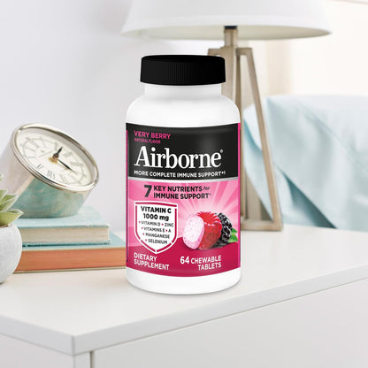 Airborne Berry Chewable Tablets - 64 Tablets - 1000mg Vitamin C Immune Support