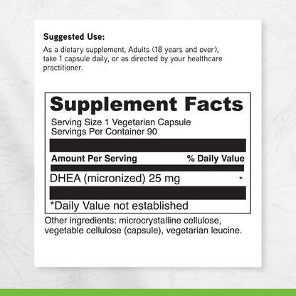 DAVINCI Labs Micronised DHEA 25 mg – Food Supplement – 90 Vegetarian Capsules