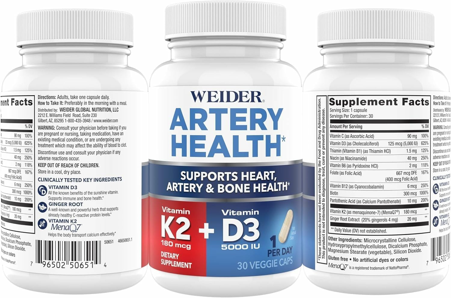 Weider Artery Health: Vitamin K2, D3 & Ginger Supplement - 30 Veggie Capsules - görsel 7