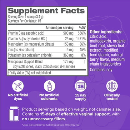 Cystex Menopause Support Powder - Daily Support for Hot Flushes, Night Sweats, & Mood Balance - Electrolyte-Enhanced Drink Mix with Clinically-Studied Ingredients, Berry Flavour - 15 Servings