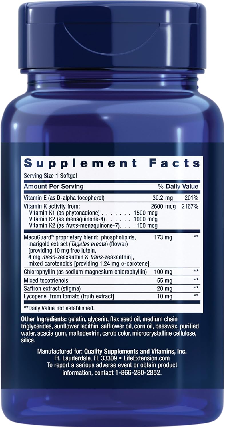 Life Extension Once-Daily Health Booster - Vitamins E, K1 and K2, MacuGuard Blend for Eye, Bone and Heart Health - 30 Softgels - görsel 2