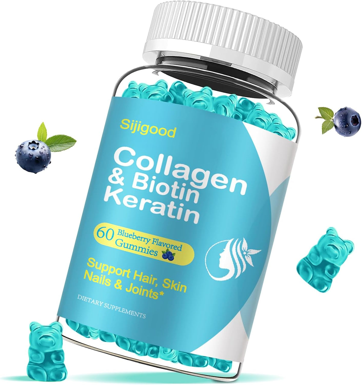 Biotin Gummies with Collagen, Keratin & Hyaluronic Acid - 60 Blueberry Gummies - görsel 1