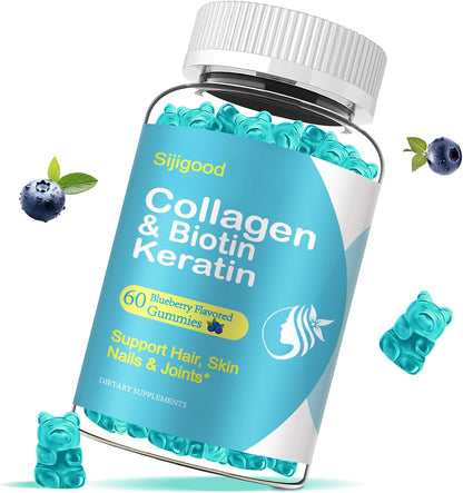 Biotin Gummies with Collagen, Keratin & Hyaluronic Acid - 60 Blueberry Gummies