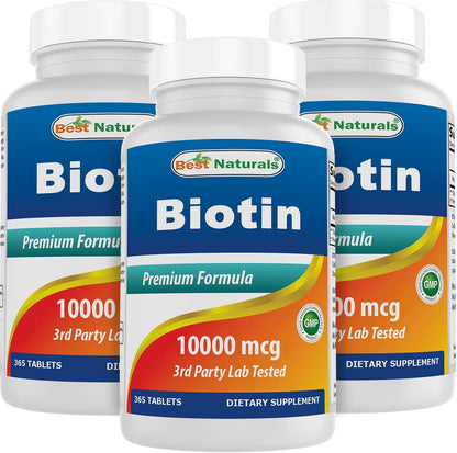 Best Naturals Biotin 10,000 mcg Tablets – 365 Tablets (Pack of 3)