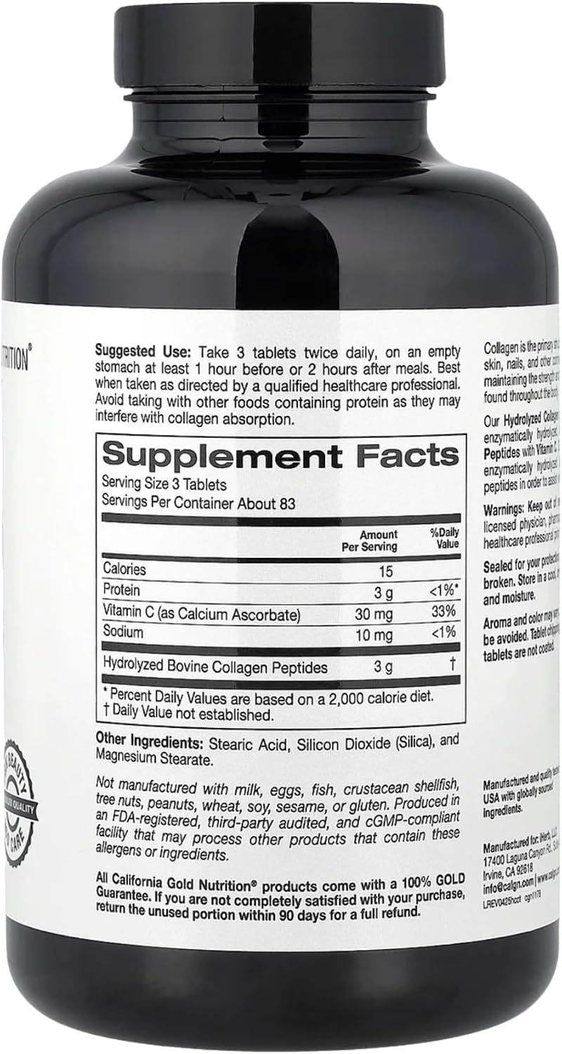 California Gold Nutrition, Hydrolysed Collagen Peptides, Type I & III, and Vitamin C, 250 Tablets - görsel 3
