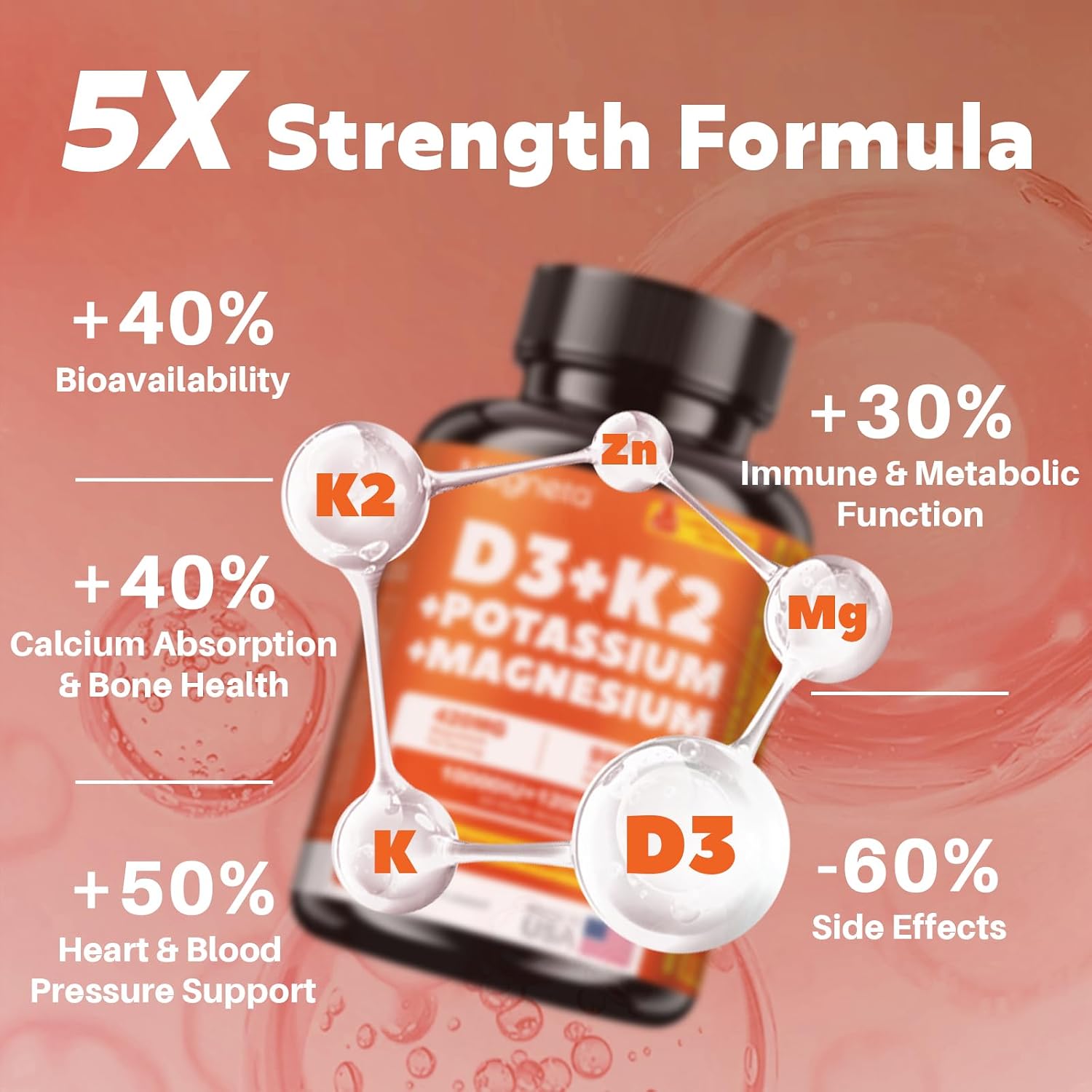 Vitamin D3 K2 (MK-7) 10,000 IU with Magnesium Glycinate & Potassium Supplement - High Absorption, 60 Capsules - görsel 2