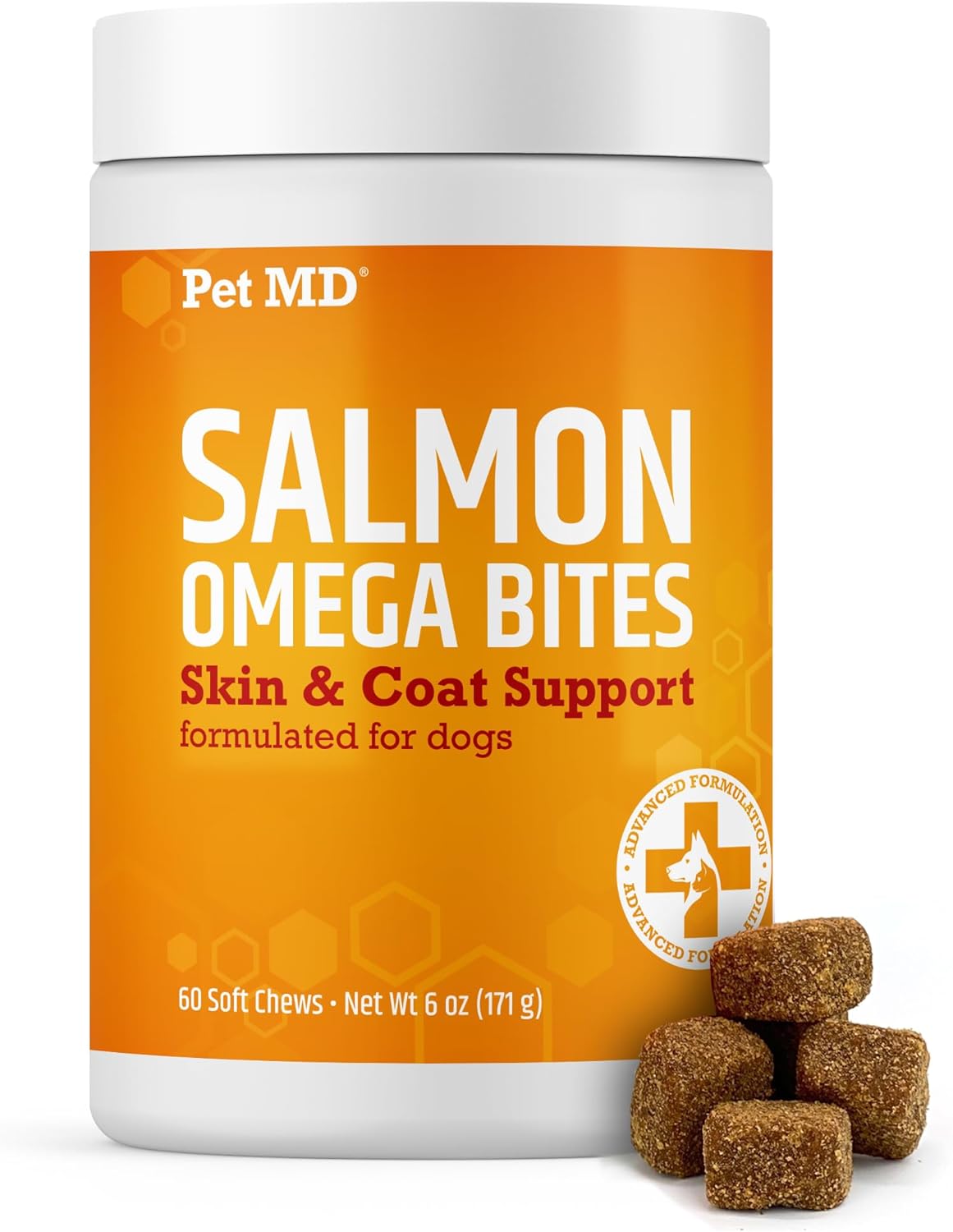 Pet MD Salmon Omega Bites for Dogs - Skin and Coat Supplement with Omega-3 and 6 and DHA and EPA - 60 Count - görsel 1