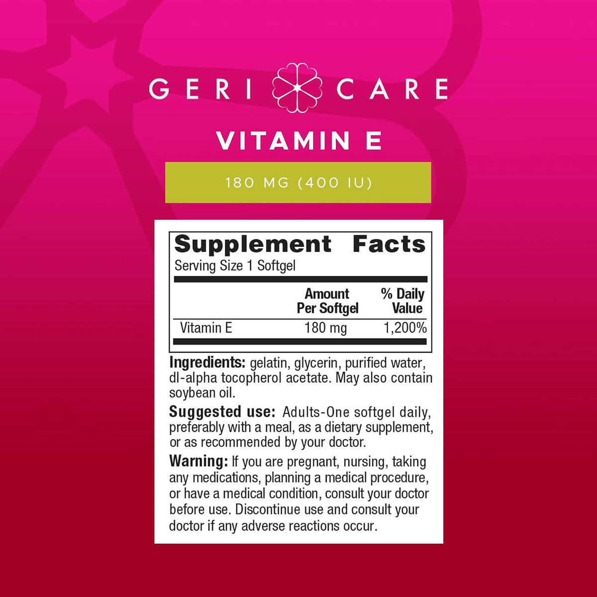 GeriCare High-Potency Vitamin E Capsules – 400 IU for Skin and Immune Support, 180 mg | 100 Count - görsel 8