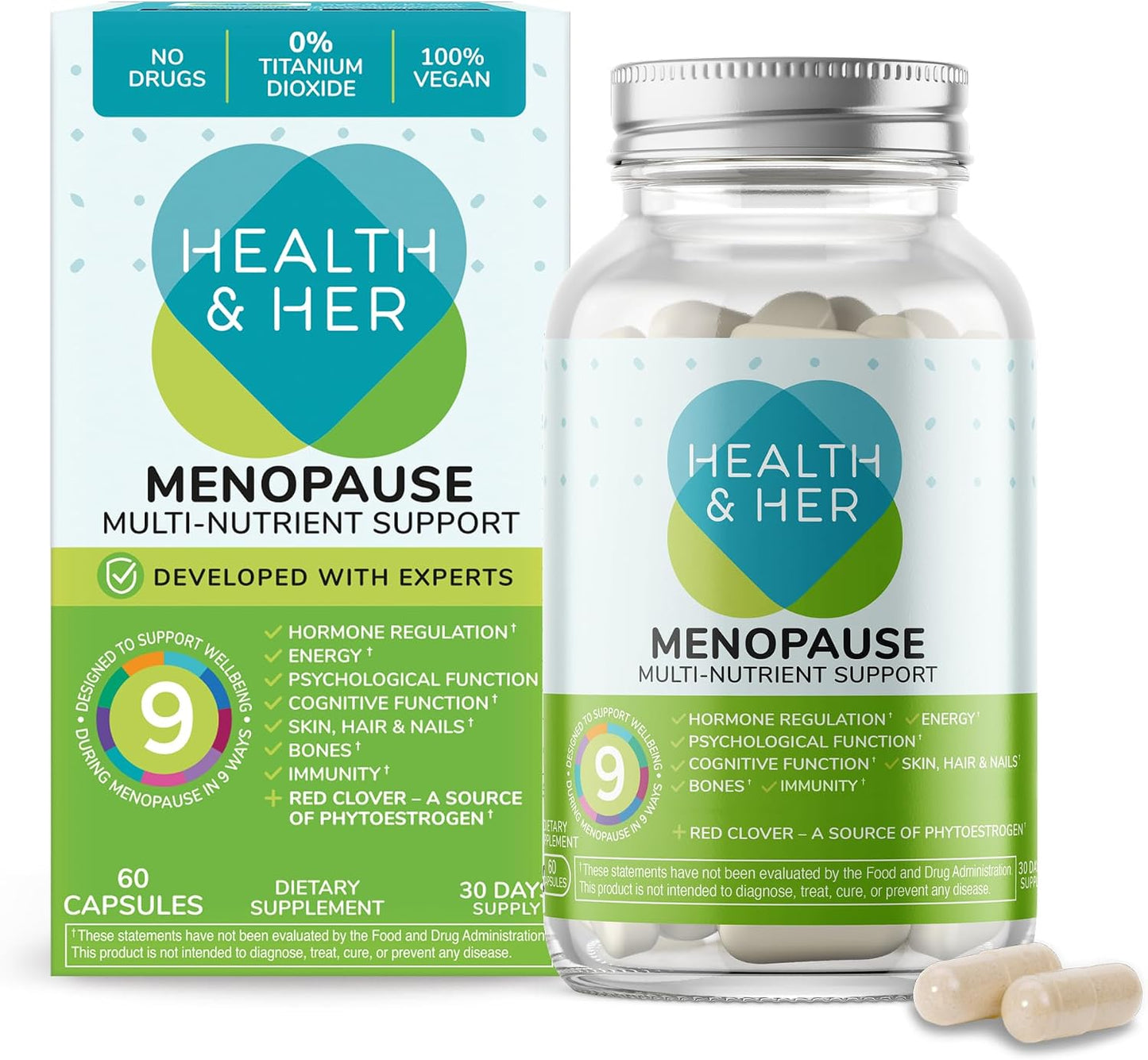 Health & Her Menopause Multi-Nutrient Support for Women – Vegan, Gluten-Free, Non-GM, 60 Capsules (1 Month Supply) - görsel 1