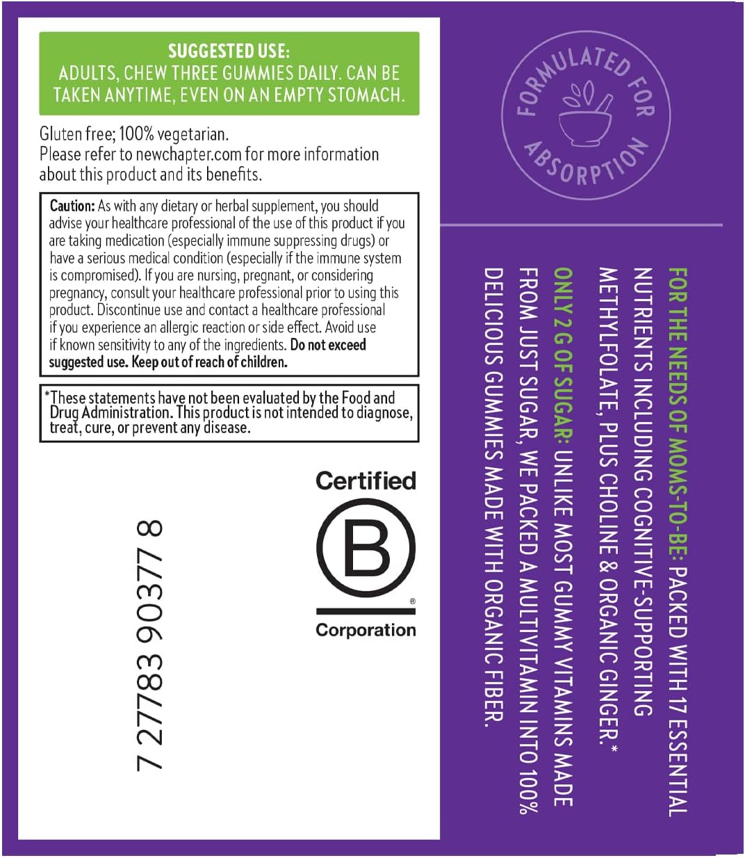 New Chapter Prenatal Multivitamin Gummies – 67% Less Sugar, Prenatal Gummies for Mum & Healthy Baby with Methylfolate, Vitamin D3, Choline + Ginger, Non-GMO, Gluten-free, Berry Citrus, 90ct - görsel 8