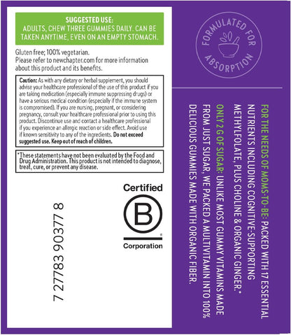 New Chapter Prenatal Multivitamin Gummies – 67% Less Sugar, Prenatal Gummies for Mum & Healthy Baby with Methylfolate, Vitamin D3, Choline + Ginger, Non-GMO, Gluten-free, Berry Citrus, 90ct