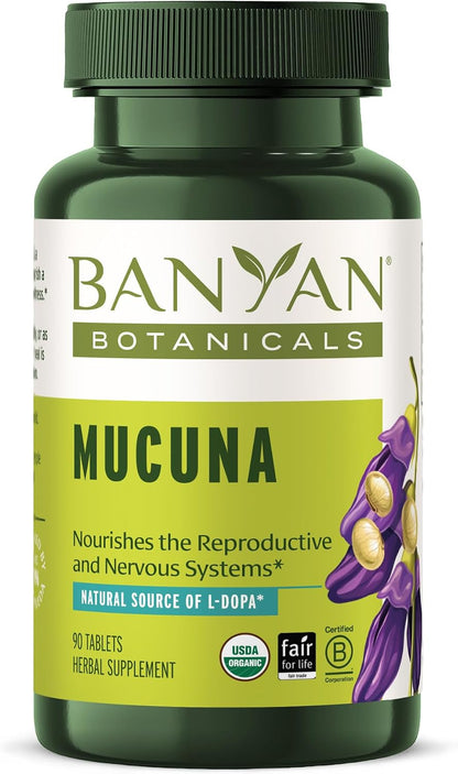 Banyan Botanicals Organic Mucuna Pruriens – Physical Vitality and Neuromuscular Support – 90 Tablets