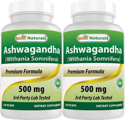 Best Naturals Ashwagandha Extract 500 mg, 120 Capsules (Pack of 2)