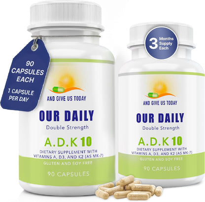 Daily Vites ADK 10 - High Potency Vitamin A, D3 10,000 IU & K2 (MK-7) - Doctor Formulated - Non-GMO, Gluten-Free - 90 Capsules