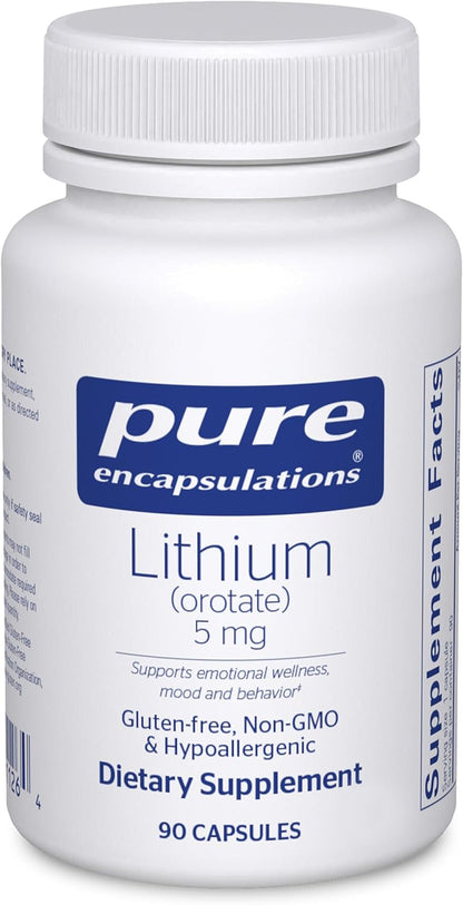 Pure Encapsulations Lithium Orotate 5 mg with NAC – Brain Support Supplement – 180 Capsules