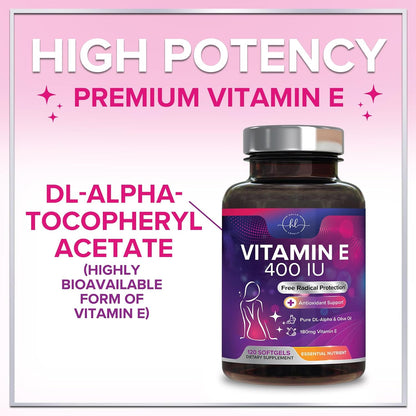 Hello Lovely! Vitamin E 180 mg Soft gel capsules - Immune Function & Antioxidant Support - 120 Soft gel capsules