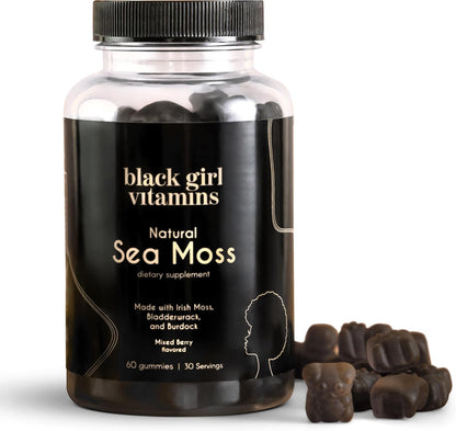 Black Girl Vitamins Irish Sea Moss Gummies - Sea Moss + Bladderwrack & Burdock - 92 Minerals for Thyroid, Metabolism, and Immunity - Vegan, Gluten-Free, Halal (Mixed Berry, 30-Day Supply)