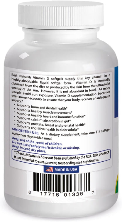 Best Naturals Vitamin D3 10,000 IU Softgels, 240 Count