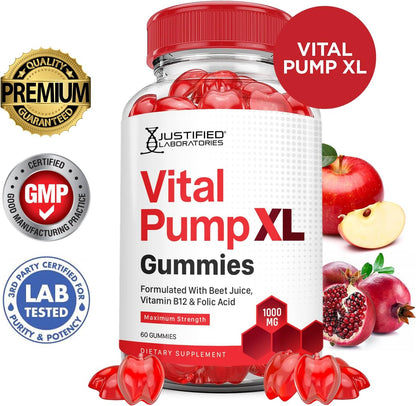 Justified Laboratories (5 Pack) Vital Pump XL Performance Gummies 1000MG Advanced Formula - Vegan, Non-GMO, Gluten-free - 300 Gummies