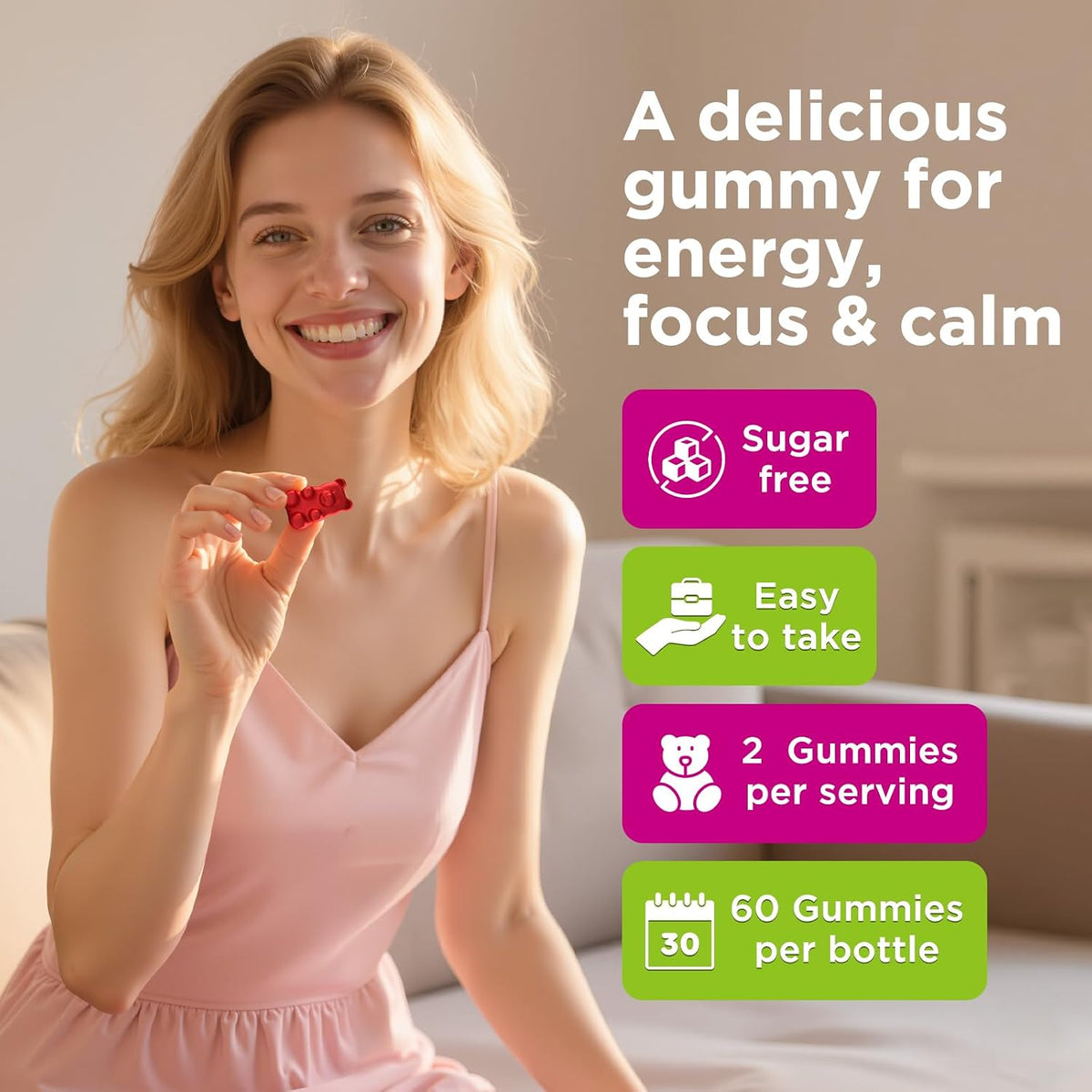 Vitamin B Complex Gummies for Women and Men with B12, B1, B2, B3, B6, B7, B9, Vitamin C, Zinc, Magnesium & CoQ10 - Natural Raspberry Flavour, 60 Gummies - görsel 6