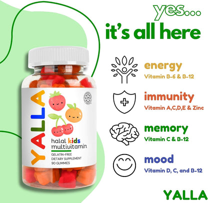 YALLA Halal Children's Multivitamin Gummies – ISA Certified, Gelatin-Free