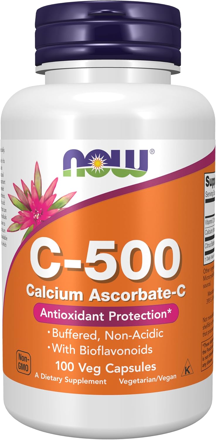 NOW Foods Vitamin C-500 Calcium Ascorbate, Antioxidant Support, 100 Veg Capsules - görsel 1